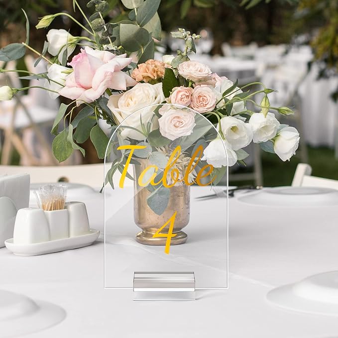 Qunclay 40 Pack 4 x 6 Inch Gold Acrylic Wedding Table Number 1-40 Clear Table Stand with Numbers Calligraphy Number Holders Signs for Wedding Reception Birthday Party Decorations