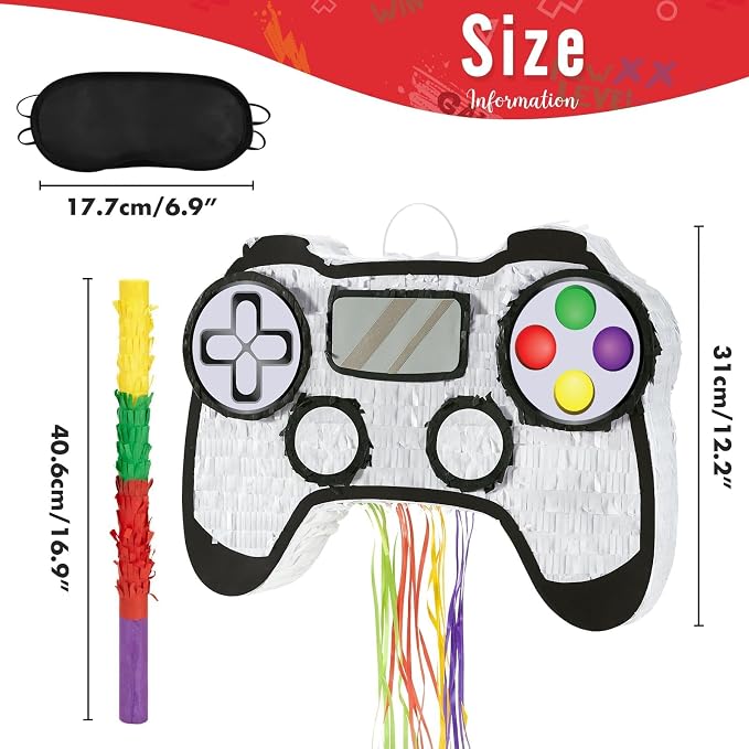 WERNNSAI Video Game Piñata - Game Controller Piñata Bundle with Blindfold and Bat for Boys Piñata Gaming Theme Party Decoration Supplies Pull String Piñata for Birthday Party Celebration