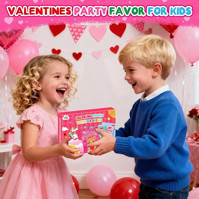 ZMLM 24 Pack Valentine's Coloring Books for Kids with Crayons,Party Favors for Kids 4-8, Goodie Bags Stuffers for Toddlers, Classroom Prizes Birthday Return Gifts (Valentine)
