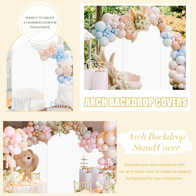 FUHSY Set of 3 Spandex Arch Cover 6FT, 6.6FT, 7.2FT Round Top Chiara Arch Backdrop Stand Cover White 2-Sided Wedding Arch Frame Covers for Backdrop Birthday Party Arches Covers for Baby Shower