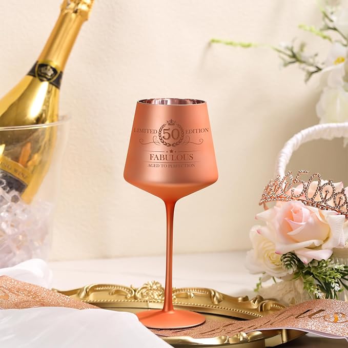 50TH Birthday Gifts for Women,Vintage Engraved 50th Wine Glass,50 Year Old Birthday Decorations For Her,50&Fabulous Sash and Tiara For Women,Friends,Sister-Turning 50th Party Favor Supplies