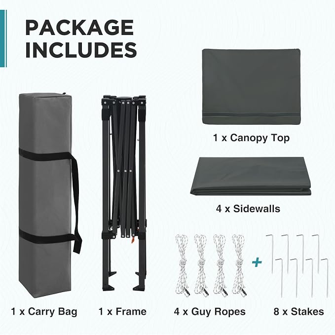 EAGLE PEAK 6x4 Instant Pop Up Canopy Tent with 4 Side Wall Panels, Straight Leg Sun Shelter, Portable Canopy with Carry Bag for Camping, Beach & Sports, Dark Gray