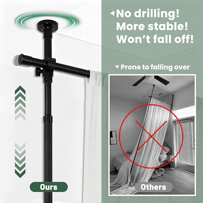 Jilron Tension Curtain Rods No Drill Adjustable Room Divider, Tension Rod for Room Separator and Partition Room Dividers, Easy Installation for Bedroom & Apartment (Black - W35-100 × H43-120 in)
