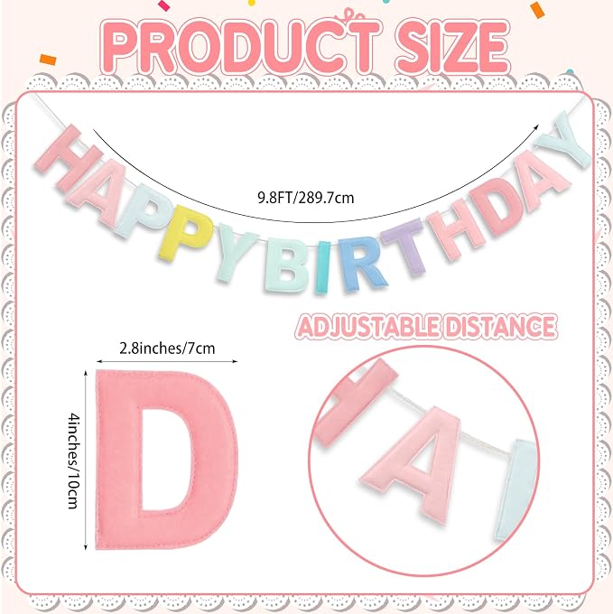 Mindsoft Felt Happy Birthday Garland Rainbow Banner Reusable Happy Birthday Sign Party Supply for Party Decor (Pastel,Normal)