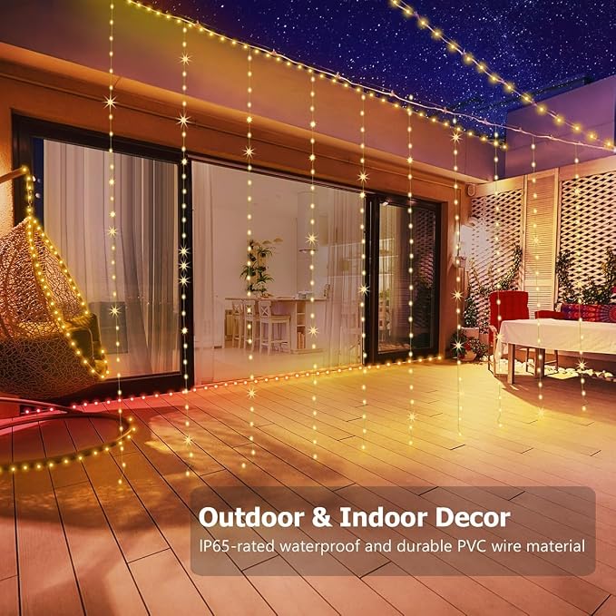Fairy Curtain Lights 8ft x 6ft, 144 Warm White LED Twinkle Lights | USB Powered & Battery Box Operated Curtain String Lights Remote,Timer,Dimmable for Bedroom Wall Wedding Party Christmas Decor