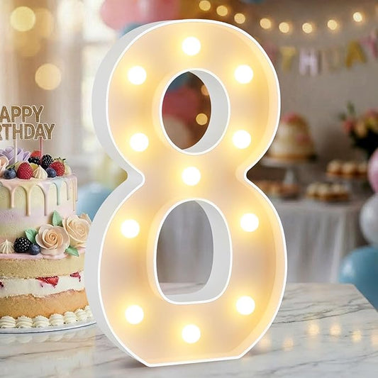 12.6 Inch LED Marquee Light Up Numbers, Birthday Number Lights as Gifts for Girls Women Men, Lighted Marquee Numbers for Anniversary Party Night Light Table Decorations, Number 8