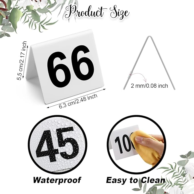 Tuanse 100 Pcs Acrylic Table Numbers 1-100 Double Sided Minimalist Restaurant Wedding Table Tent Cards for Party Event Banquets Wedding Reception, 2.5 x 2 x 1.6 Inch(Black Number)