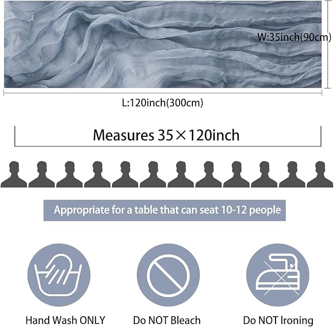 24 Pack Dusty Blue Cheesecloth Table Runner, 35x120 Inch Boho Gauze Table Runner 10ft Rustic Sheer Cheese Cloth Table Decor for Wedding Baby Bridal Shower Birthday Party Table Decoration