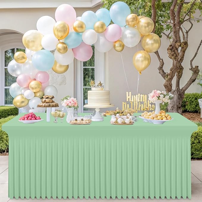 Smiry Spandex Tablecloth, Elastic Fitted Stretch Tablecloth for 4FT Rectangle Tables, Waterproof Washable Table Cover Skirt for Outdoor, Wedding, Banquet & Parties (Light Green, 48Lx30Wx30H Inch)