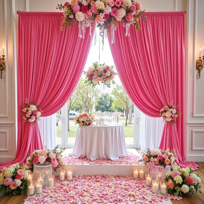 20 ft x 10 ft Wrinkle Free Fuchsia Backdrop Curtain for Parties, 4 Panels Polyester Hot Pink Photo Backdrop Drapes for Wedding Birthday Party Baby Shower