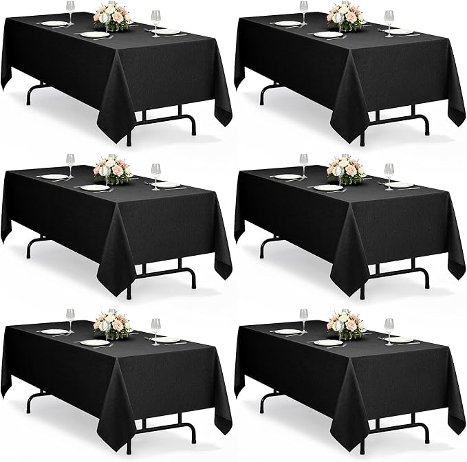 Decorelia Washable Black Rectangular Table Cloths for 6 Ft Table-6 Pack, Polyester Rustic Faux Linen Waterproof Rectangle Table Cloth Cover for Wedding,Outdoor,Events,Party,Banquet,Dining, 60x102 Inch