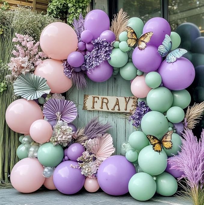 Purple Balloon Garland Double Stuffed Lavender Lilac Macaron Balloons Different Sizes 18/12/5 Inch Latex Pastel Balloons Arch Kit for Birthday Wedding Baby Shower Butterfly Princess Party Decoration