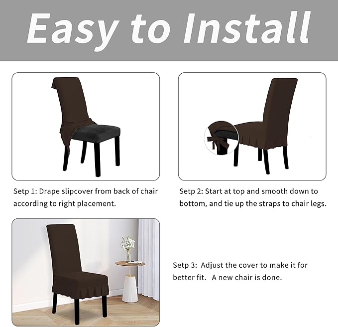 Easy-Going Dining Chair Covers Stretch Parsons Chair Slipcover with Skirt Chair Covers for Dining Room Restaurant Banquet (4 PCS, Chocolate)