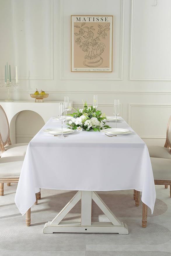 5 Pack Rectangle Tablecloth, 60 x 126 Inch White Tablecloth, 8ft Rectangle Table Cloth, Polyester Fabric Washable Tablecloth for Home, Party, Wedding or Restaurant Use.