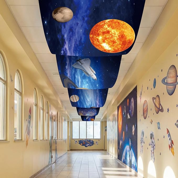 Feifeiya 3 Pcs Solar System Party Decorations 24 Inch x 12 ft Vbs 2026 Decoration Outer Space Theme Ceiling Decor for Space Summer Vocation Church Sunday School Classroom Birthday Party Decor Supplies