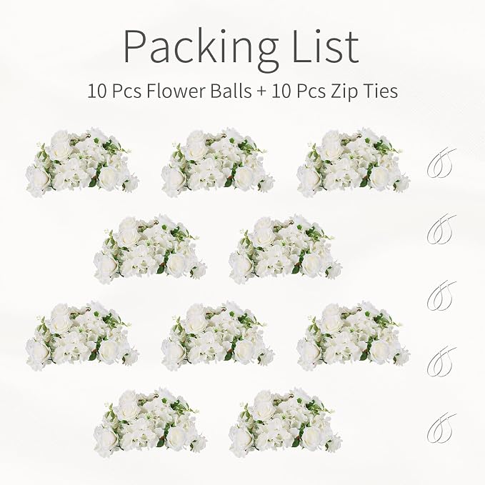 White Flowers Balls for Centerpieces: 10 PCS 14.2" Diam Flower Centerpieces for Tables in Wedding Reception Decorations Arrangement for Party Celebration Planners