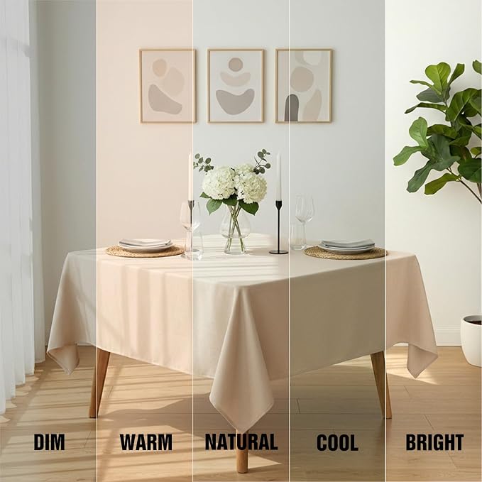 Fixwal 2 Pack Beige 54 x 54 Inch Square Tablecloths, Reusable Heavy Duty Washable Polyester Table Covers for Wedding, Bridal Shower, Boho Party, Outdoor, Picnic