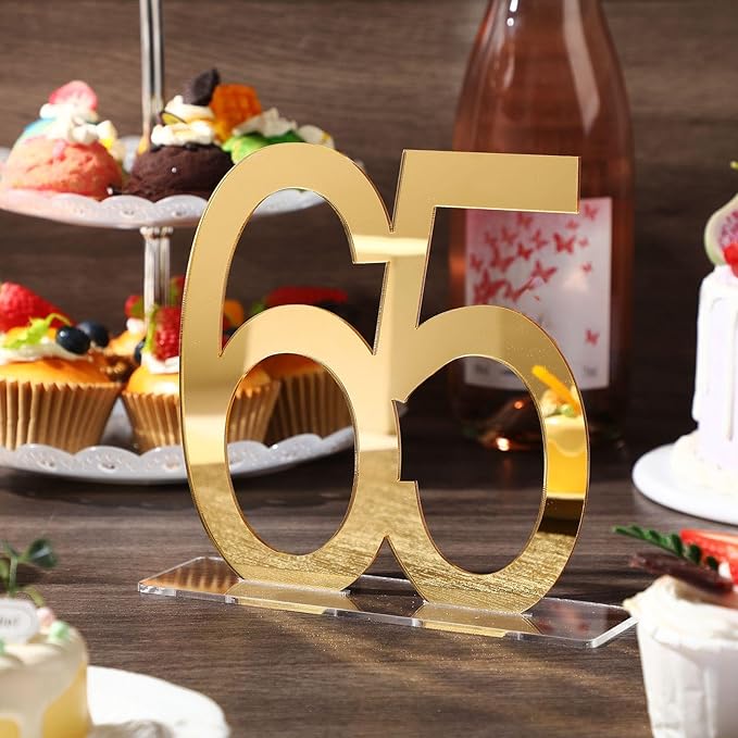 Threehoney Mirror Gold 65th Birthday Decorations for Men and Women Acrylic Anniversary Decorations Table Numbers Centerpieces for Birthday Party