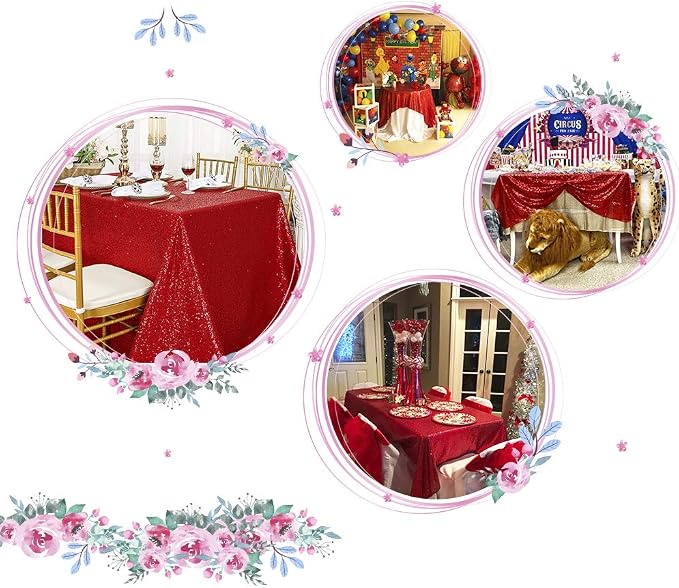 Juya Delight 90" x 132" Red Rectangle Sequin Tablecloth for Party Dinner Banquet Festival Wedding Anniversary Exhibition Dessert Table