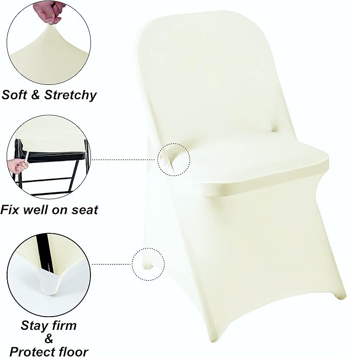 Howhic Folding Chair Covers for Party 12pcs, Ivory Universal Spandex Chair Covers for Folding Chairs, Stretchy Fitted Chair Covers for Wedding, Party, Banquet, Conference (12pcs, Ivory)