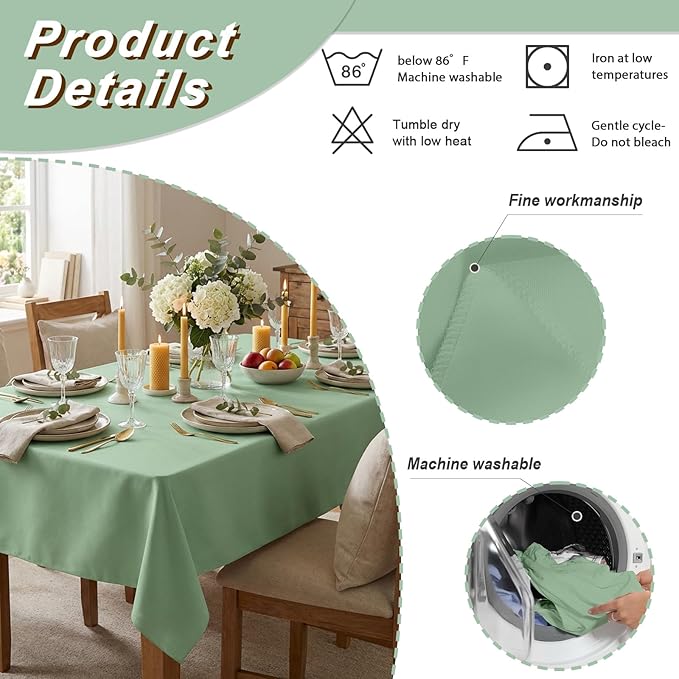 Fixwal 6 Pack Sage Green 70 x 120 Inch Rectangle Tablecloths, Reusable Washable Polyester Table Covers, Stain and Wrinkle Resistant for 6-8 Ft Tables, Wedding, Baby Shower