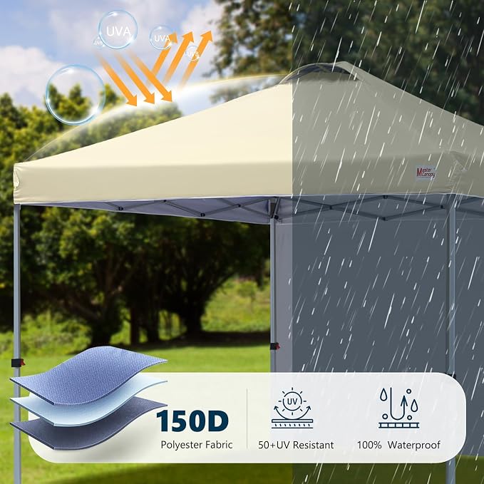 MASTERCANOPY 10x10 Pop Up Canopy Tent with 1 Sidewall, 1 Person Setup Instant Shelter, Outdoor Portable Beach Canopy, 1 Roller Bag, 4 Sandbags, 4 Ropes, 8 Stakes (10x10, Beige)
