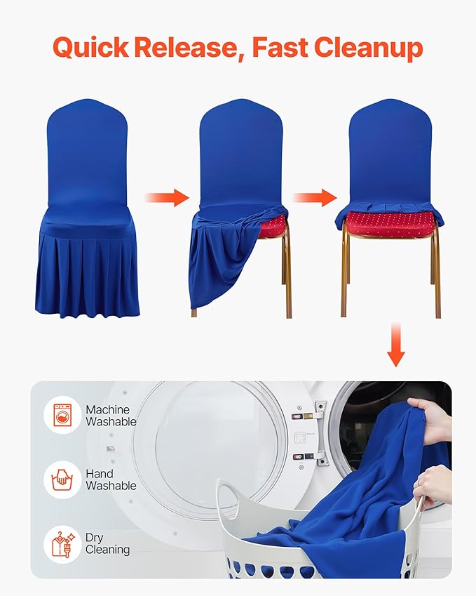 VEVOR Chair Covers, Polyester Spandex Chair Cover, Stretch Slipcovers for Wedding Party Dining Banquet Flat-Front Chair Covers (Royal Blue-d, 30PCS)