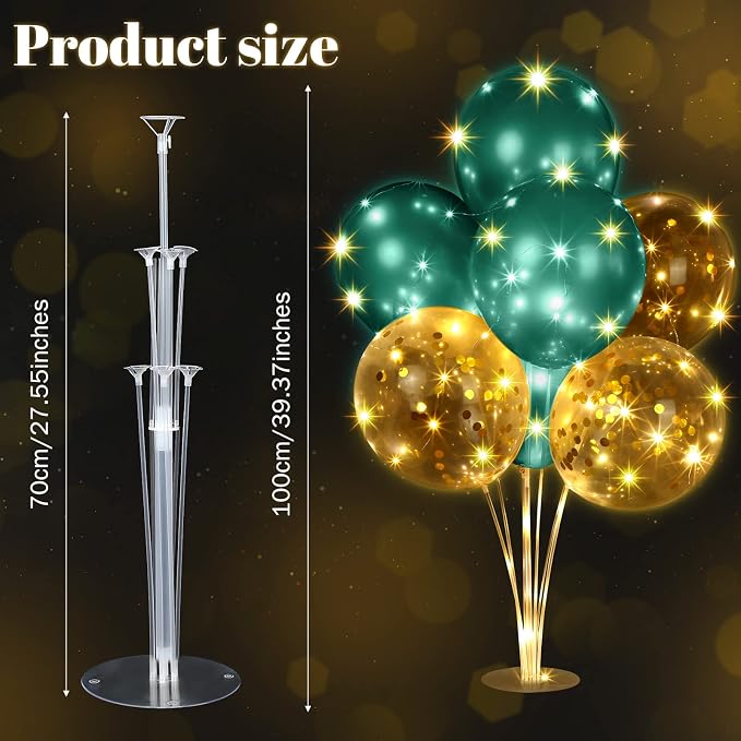 Junkin 10 Set Balloon Stand Kit for Centerpiece with LED String Light 100 Pcs Balloons Table Balloon Stand Centerpieces for Birthday Wedding Baby Shower Back to School Party Decor(Green)