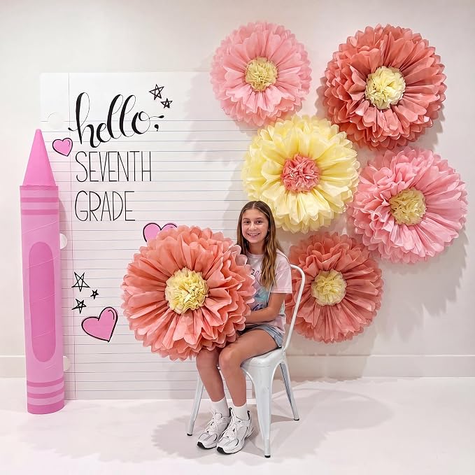 Chunful 5 Pcs 30'' 24'' Colorful Giant Paper Flower Handcrafted Boho Large Tissue Paper Flower for Wall Crepe Floral Large Hanging Tissue Pom Poms for Wedding Bridal Baby Shower Party Nursery Birthday