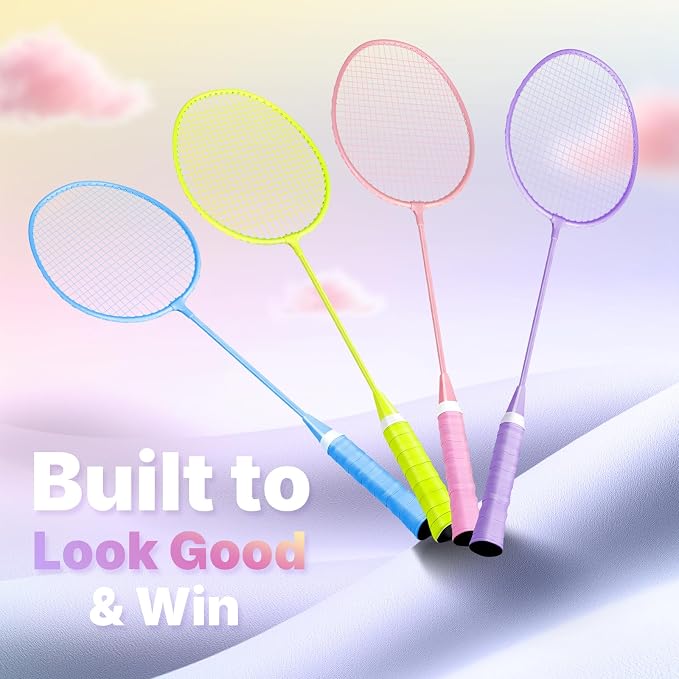 AboveGenius Badminton Rackets Set, Lightweight Badminton Set Includ 4/6 PCS Rackets, 6 Birdies, Outdoor Backyard Games, Racquets for Adults, Teens, Family Beginner
