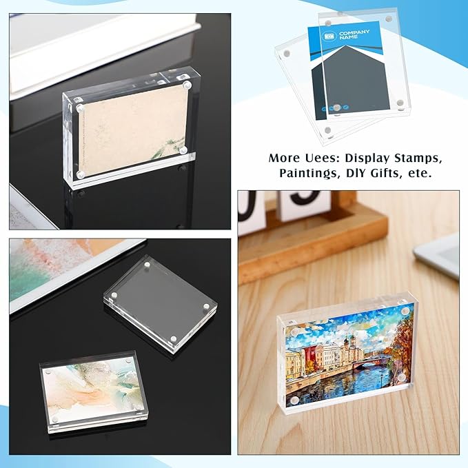 Kigley 16 Pcs 2.5 x 3.5 Inch Mini Acrylic Picture Frames, Clear Acrylic Photo Business Card Frame Desktop Display Double Sided Wallet Size Frame Freestanding Frames for Film Photos Cards Stamp