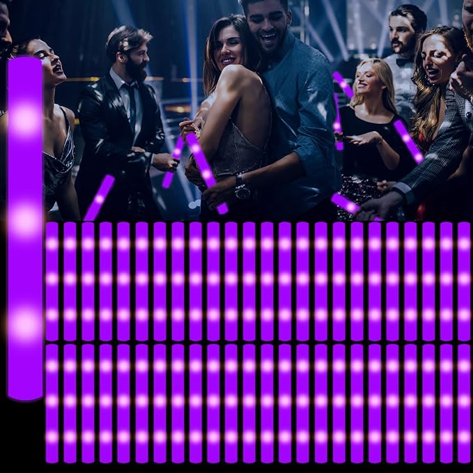 60Pack LED Glow Foam Sticks Bulk,Light Up Glow Sticks with 3 Flashing Modes,Glow Wands Party Pack,Glow In The Dark Party Supplies for Mother's Day,July 4th, Wedding,Birthday,Concert(Purple)