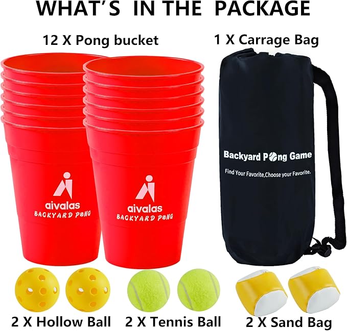 Aivalas Yard Pong Giant Outdoor Toss Games – XL Buckets with Basketball-Style Play, Portable Backyard Lawn Beach Camping Throwing Game for Adults Teens & Family – Includes Carry Bag, Easy to Store