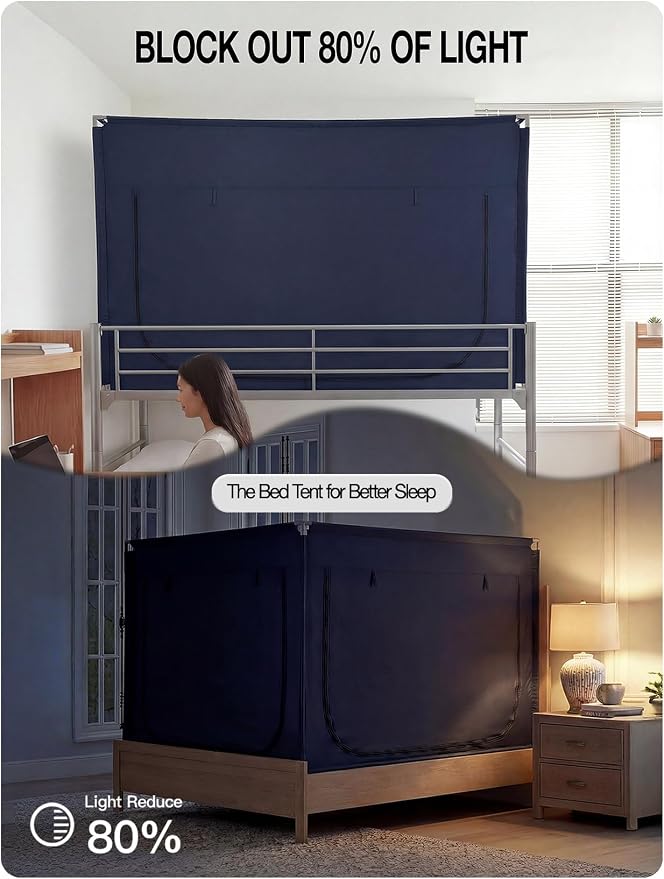 ANC POP Portable Bed Tent, Blackout Privacy Canopy with 3 Doors & Breathable Mesh, Large Space for Adults, Indoor Sleeping Shelter for Dorms/Shared Rooms