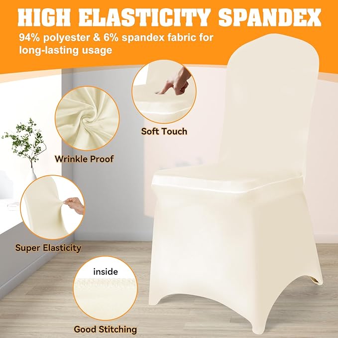 30 PCS Ivory Polyester Spandex Chair Covers - Stretch Slipcovers for Wedding, Party, Dining, Banquet - Flat-Front Chair Covers