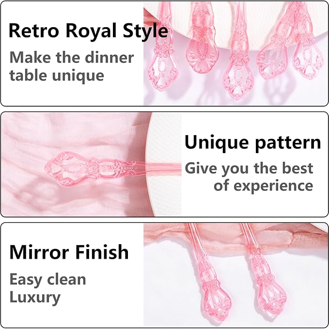 150PCS Pink Plastic Silverware - Heavy Duty Elegant Disposable Utensils - Vintage Baroque Cutlery Set Disposable Includes 50Forks, 50Spoons, 50Knives for Dinner Party Wedding