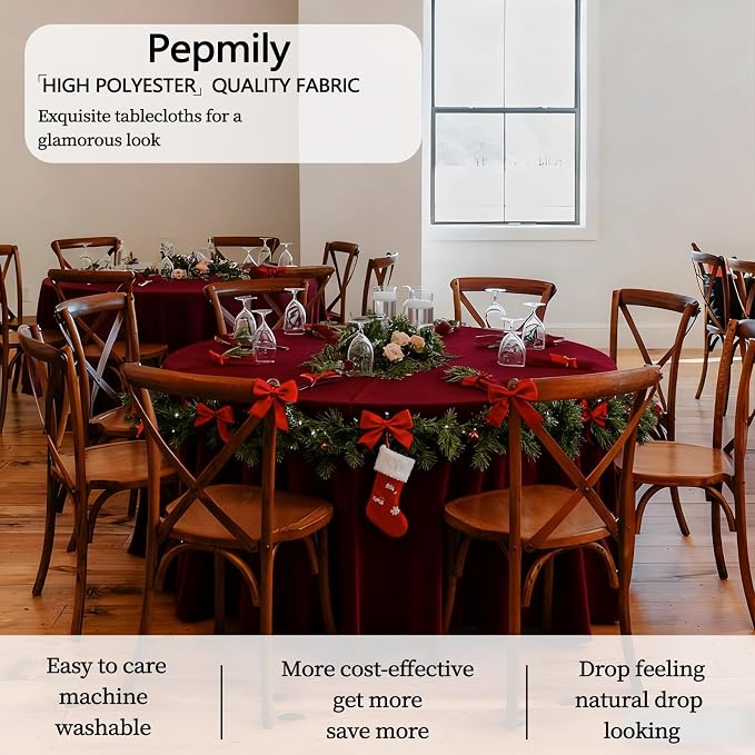 8 Pack Burgundy Round Tablecloth 90 Inch Round Table Cloth, Wrinkle Resistant and Washable Polyester Fabric Table Cloth Round Table Cover for Dining Wedding Banquet Party