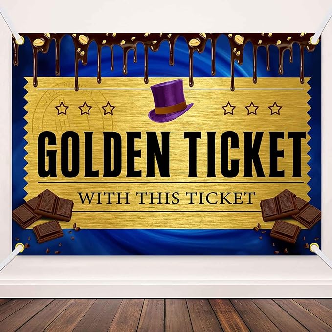 6x4FT Golden Ticket Photography Backdrop with Factory Backdrops Candy Photo Background Chocolate Factory Backdrop for Boy Girl Birthday Party Newborn Decoration Photo Booth TAYHBDJ105