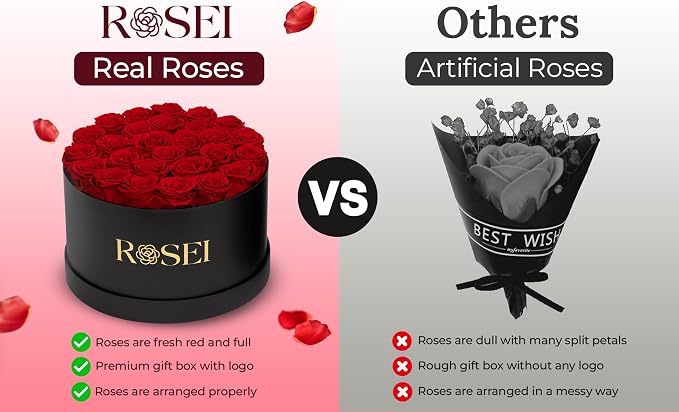 ROSEI Forever Preserved Roses in a Box| Real Forever Flowers, Lasting 1-3 Years, Elegant Floral Decor & Gift for Anniversaries, Birthdays & Special Occasions, 27 Flower Bouquet Preserved in a Box