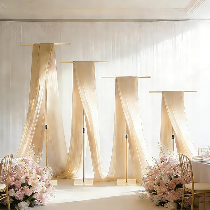 4pcs Heavy Duty Wedding Backdrop Stand for Party, Adjustable T-Shape Background Support 2.6-8FT for Wedding Arch, Birthday, Baby Shower, Events Decorations