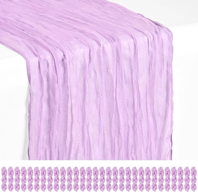 30 Pack Lilac Purple Cheesecloth Table Runner 17 x 108 inch Boho Gauze Table Runner Rustic Sheer Cheese Cloth Table Decorations for Wedding Party Baby Bridal Shower Birthday Holiday Home