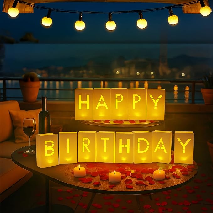 “Happy Birthday” Light up Letters - Luminary Paper Bags for Birthday Banner and Sign
