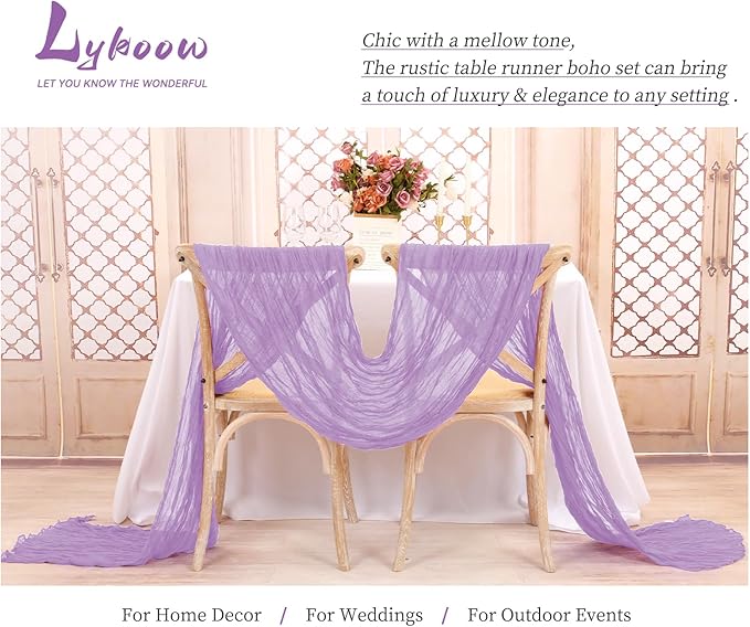 24 Packs Lilac Table Runner, Charming Cheesecloth Table Runner 17 x 108inch, Gauze Boho Wedding Decoration Rustic Sheer Fabric Cheese Cloth Table Runners for Wedding Party Bridal Shower