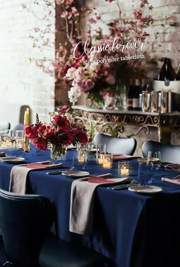 Pesonlook 12 Pack Navy Blue Tablecloth-60 x 126 Inch Navy Blue Rectangle Tablecloth for 8 Feet Rectangle Tables,Washable Fabric Table Cover for Wedding/Buffet Party/Dining Table/Events