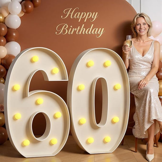 Tongjoy 3FT Marquee Numbers Large Light Up Numbers for 60th Birthday Decoration, Light Up for 60 Years Old, Anniversary Party Decor Birthday, Pre-Cut Foamboad DIY