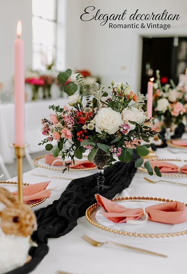 10 Pack Black Cheesecloth Table Runner 17x108 Inch Semi Sheer Boho Gauze Cheese Cloth Table Runners, for Wedding Bridal Shower Birthday Party Home Decor Garden Farmhouse