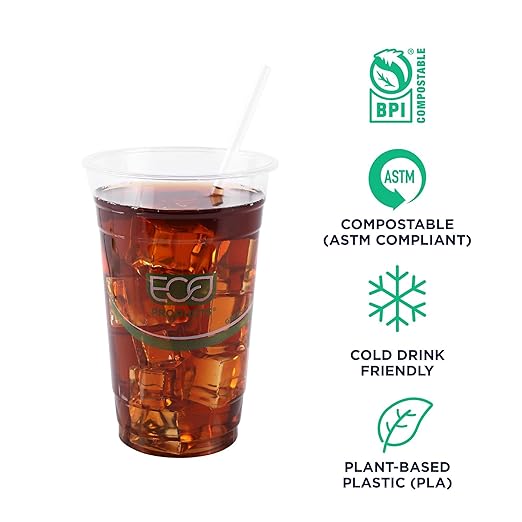 Eco-Products Compostable Paper Wrapped Plastic Straws, 7.75" Long, 5mm Diameter, Box of 400, Clear Disposable Plant Based PLA Plastic, Standard Sized Drinking Straws, ASTM Compliant, BPI-Certified