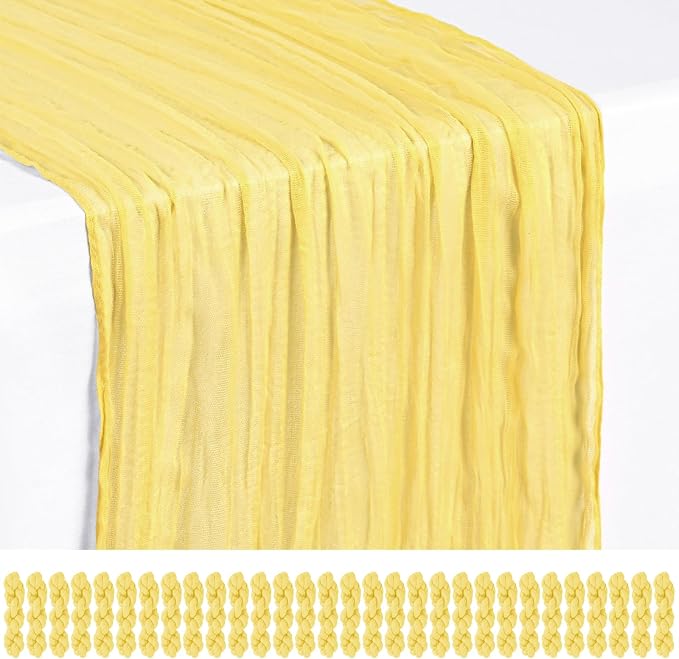 30 Pack Light Yellow Cheesecloth Table Runner 17 x 108 inch Boho Gauze Table Runner Rustic Sheer Cheese Cloth Table Decorations for Wedding Party Baby Bridal Shower Birthday Holiday Home