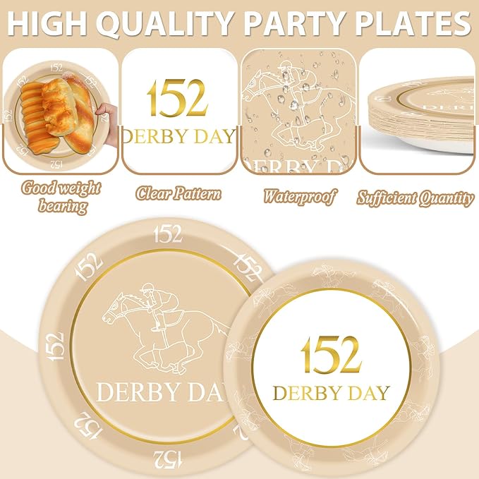 96Pcs Derby Day Party Supplies 152nd 2026 Paper Plates and Napkins Derby Day Horse Racing Tableware Disposable Dessert Dinnerware for Equestrian Enthusiasts 2026 Race Days Celebrations for 24 Guests