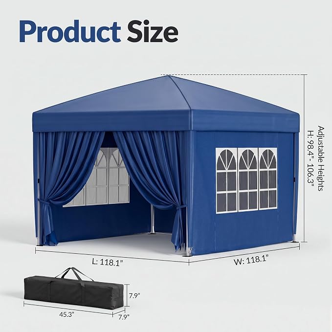10x10 Pop Up Canopy with Sidewalls, Instant Tent with Carry Bag, Height Adjustable Waterproof Shade Canopy, for Event, Parties, Camping (Blue, 10x10 with Sidewalls)